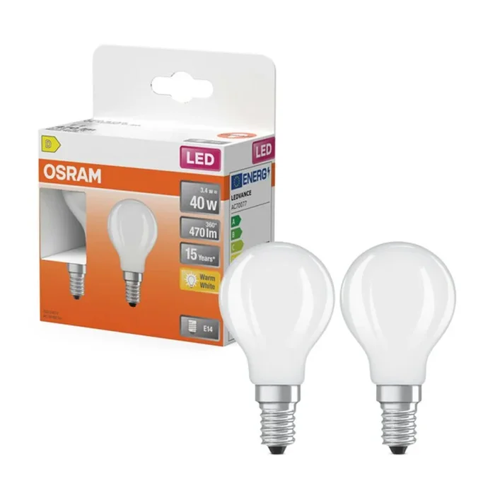 2 x Osram LED Filament Tropfen 3,4W = 40W E14 matt 470lm warmweiß 2700K
