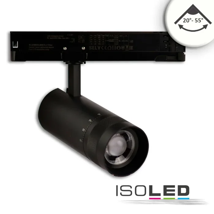 3-Phasen Schienen-Strahler fokussierbar, 24W, 20°-55°, schwarz matt, 4000K, dimmbar