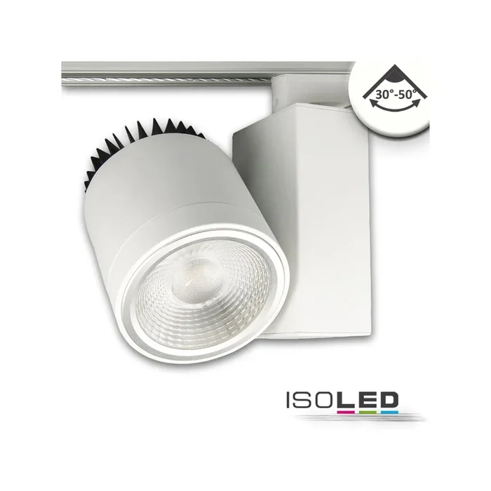 3-Phasen Schienen-Strahler fokussierbar, 30W, 30°-50°, weiß matt, 4000K, dimmbar