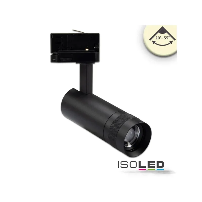 3-Phasen Schienen-Strahler fokussierbar, 8W, 20°-55°, schwarz matt, 4000K, dimmbar