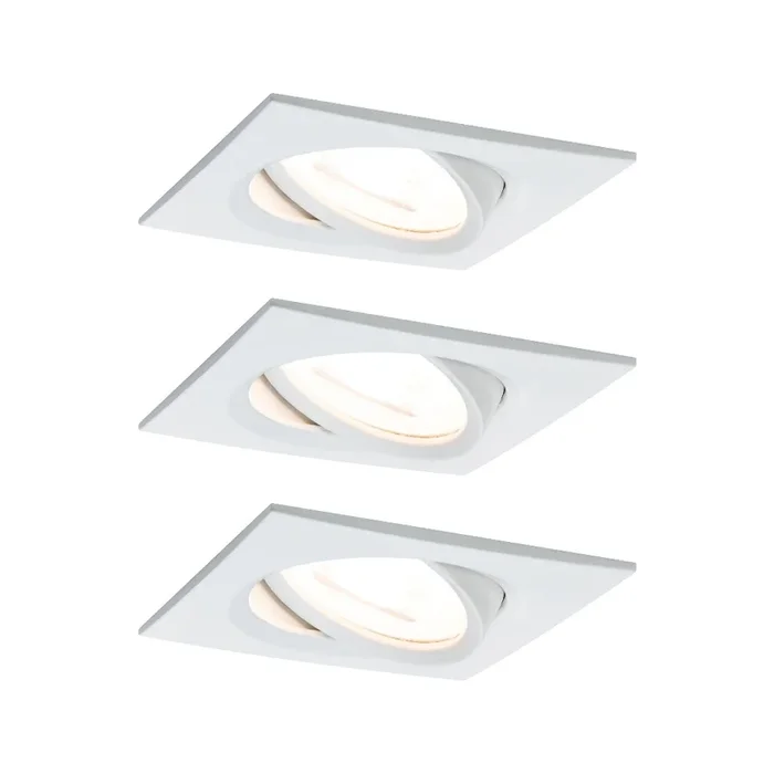 3er-Set LED Einbauleuchten-Set NOVA, IP23, eckig, 8.4 x 8.4cm, schwenkbar, 230V, inkl. GU10 6.5W 2700K 460lm 38�, Wei� matt