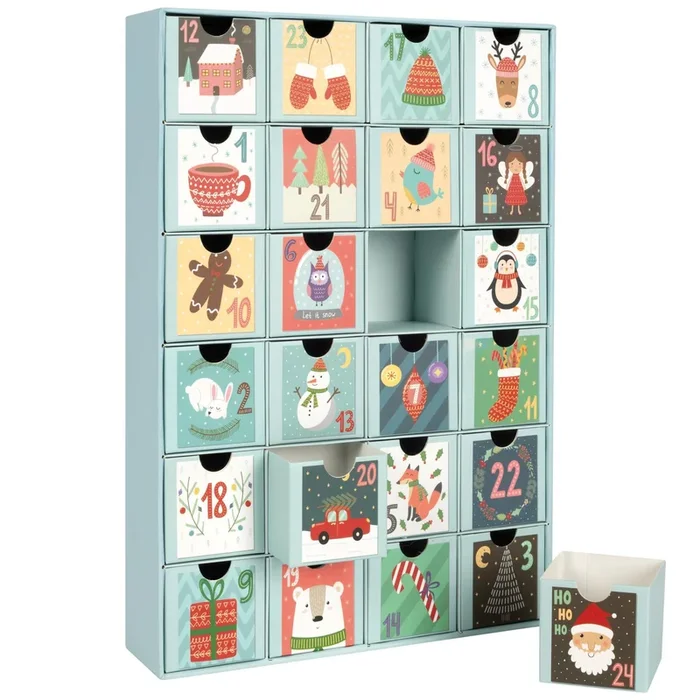 Adventskalender Holz bunt 24 Schubladen