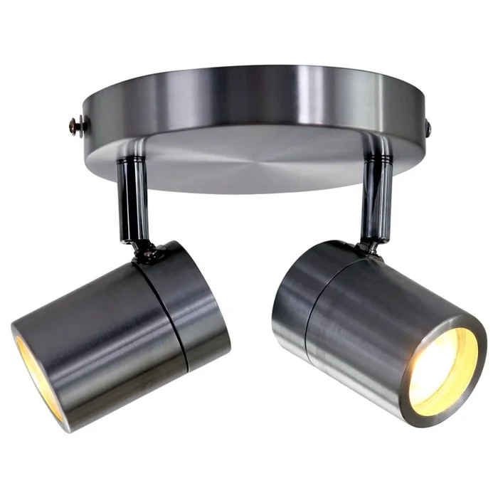 Aufbaustrahler UPROUND, IP44, 2-flammig, inkl. 2x GU10 LED 4.6W 2200-2700K 480lm (D2W), dreh- und neigbar, stahl geb�rstet