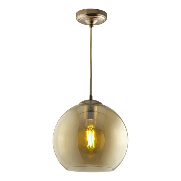 Balls 1-flammige Pendelleuchte antik messing Glasschirm Ø30 cm bernsteinfarben