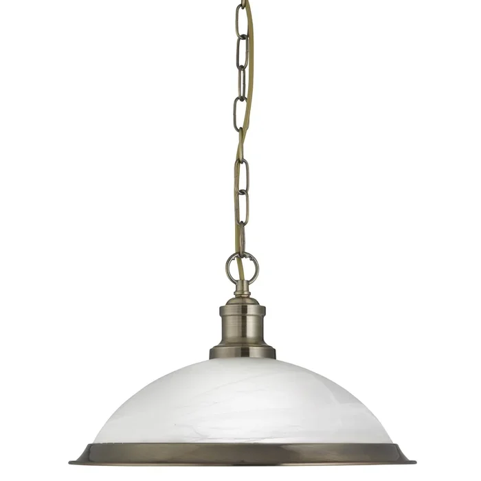 Bistro 1-flammige Pendelleuchte 34cm messing Antik Glasschirm weiß mit Kettenanabhängung
