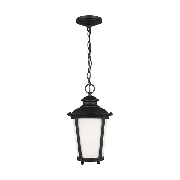 Cape May One Light Outdoor Pendant Traditional Fixture 15.75″ Height Aluminum Round Etched / White Inside Shade in Black62240-12