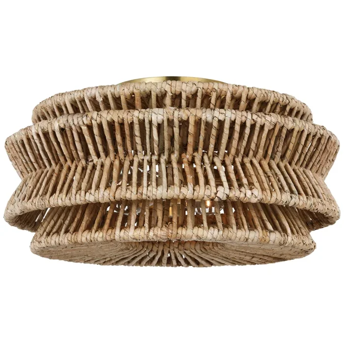 Chapman & Myers Antigua Large Drum Semi-Flush Mount in Antique-Burnished Brass and Natural Abaca Ceiling Light W16″ x H8.25″CHC 4015AB/NAB
