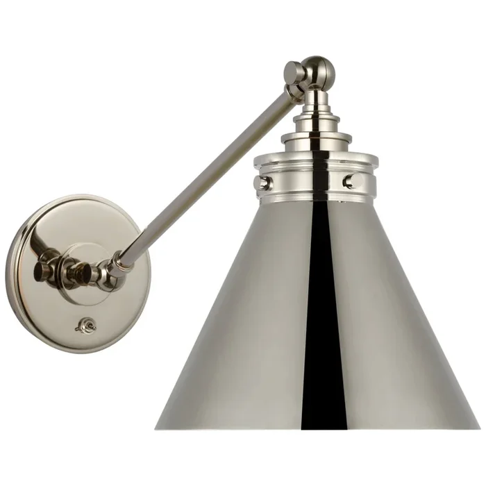 Chapman & Myers Parkington Single Library Wall Light in Polished Nickel W8.5″ x H9.75″ – 11.5″CHD 2525PN