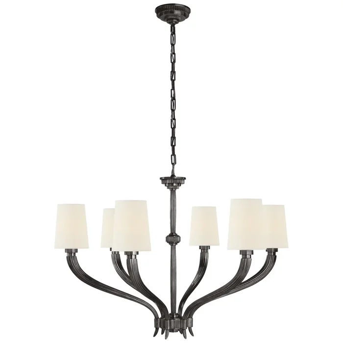 Chapman & Myers Ruhlmann Large Chandelier in Bronze with Linen Shades Ceiling Light W35.25″ x H24.25″CHC 2462BZ-L
