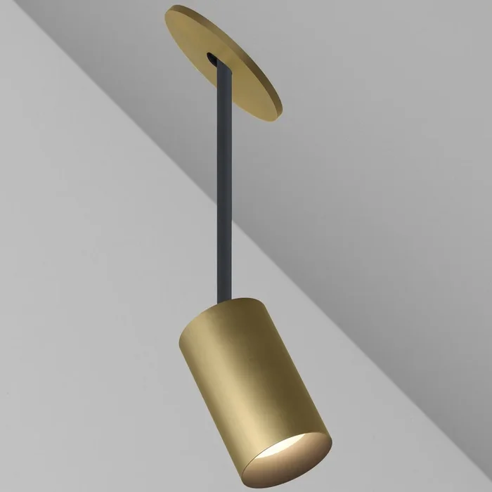 CM1 Cylinder Hang Straight Adjustable Ceiling Light – Remodel – Brushed Cast Brass/Black Baffle – 40 Degrees – 2700K