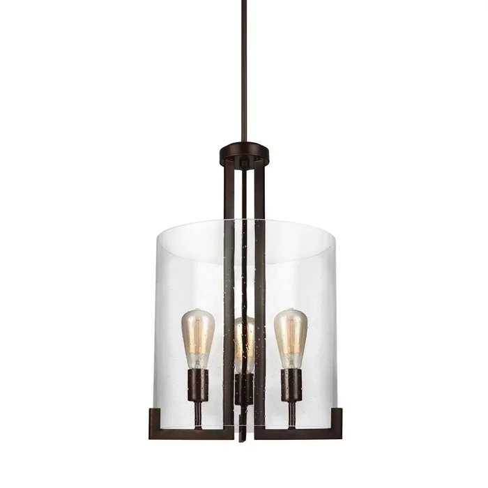 Dawes Three Light Hall / Foyer Transitional Pendant 23.5″ Height Steel Round Clear Seeded Shade in Bronze5126003-710