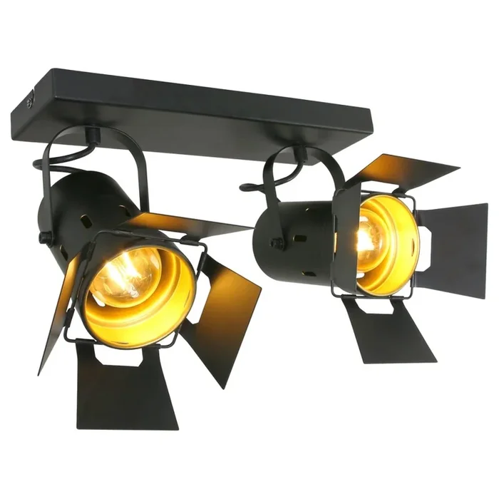 Deckenstrahler CARR�, 2-flammig, 2x E27, Studio-Optik, mit Licht-Toren, dreh- und neigbar, schwarz matt / innen gold matt