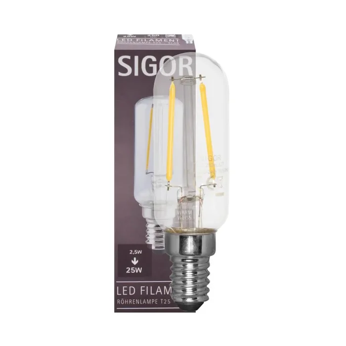 E14 LED-Röhrenlampe 2,5W 250 lm klar 2700K T25, SIGOR