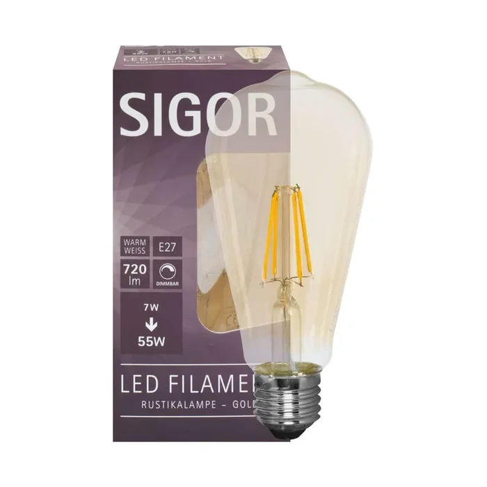 E27 LED LAMP EDISON FORM 7W 2400K GOUD SIGOR DIMABLE