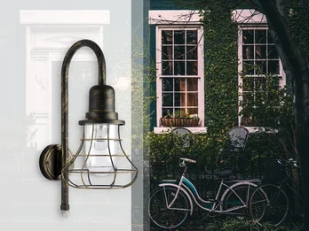 ECO-LIGHT Außenwandleuchte BIRD mit Bewegungsmelder Laterne mit Gitter Braun-Gold