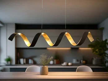 ECO-LIGHT Dimmbare LED Pendelleuchte HELIX Schwarz / Gold, Breite 80cm