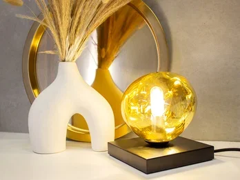 ECO-LIGHT Kleine Tischleuchte CANOPUS ausgefallene Glaskugel Gelbgold H 17,5cm