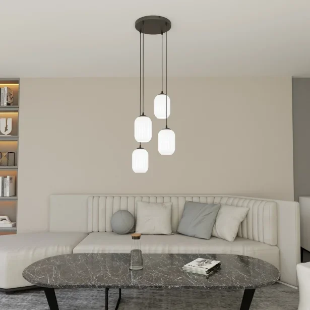 EMIBIG Deckenleuchte VERDI 4 BL PREM Glas Höhe 140 cm 4-flammig 15 W E27 Opal – weiß (ohne Leuchtmittel)