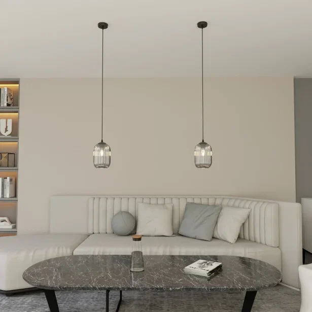 EMIBIG Glas Pendelleuchte VERDI 1 BL Höhe 140 cm IP20 15W E27 – graphit (ohne Leuchtmittel)