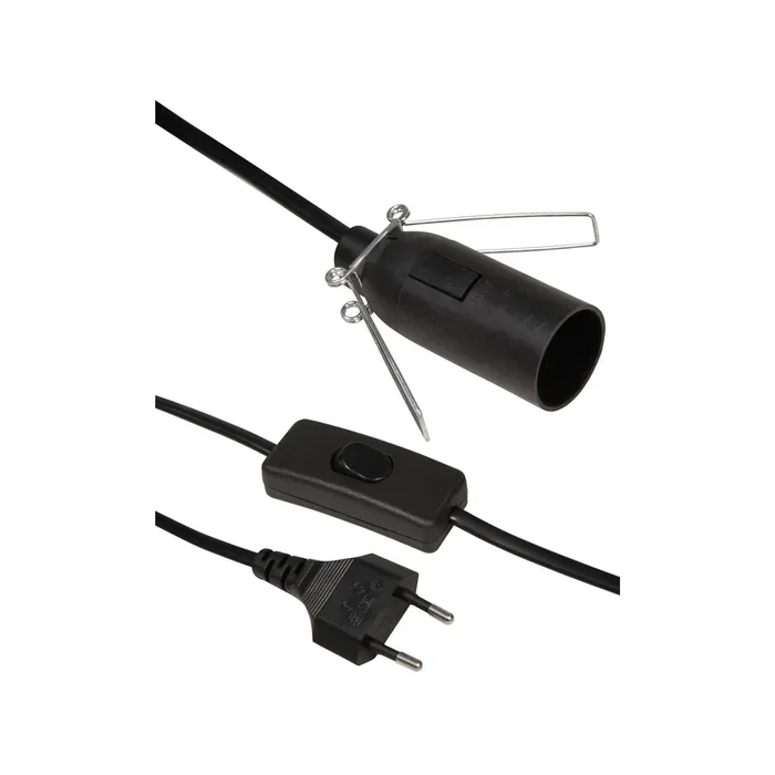 Euro-Netzkabel McPower mit Schnurschalter und E14 Fassung, 3,5m, schwarz