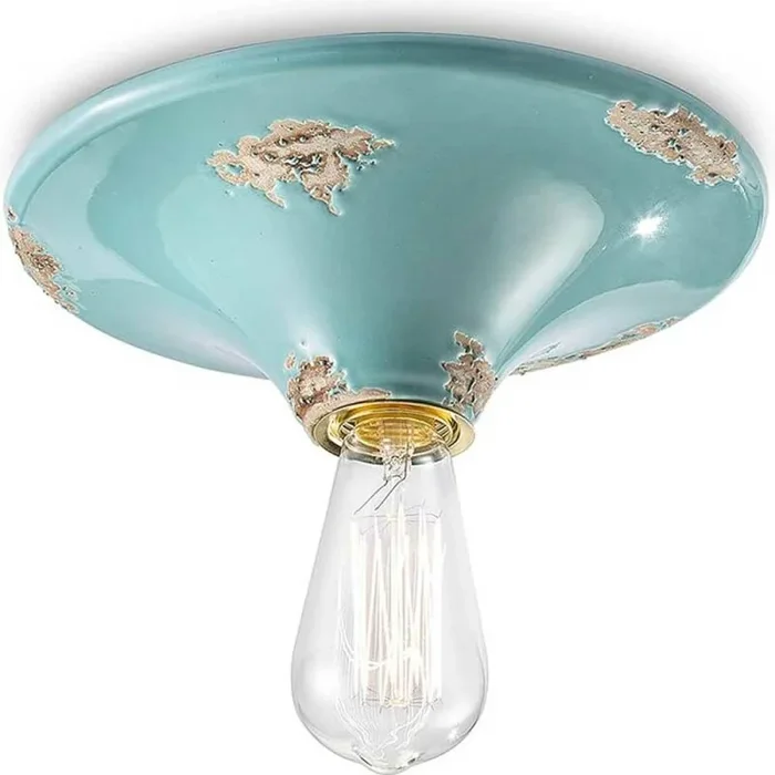 Ferroluce Deckenleuchte Aufbaulampe Vintage Hellblau Ø9cm max. 77W E27 handgefertigt Keramik