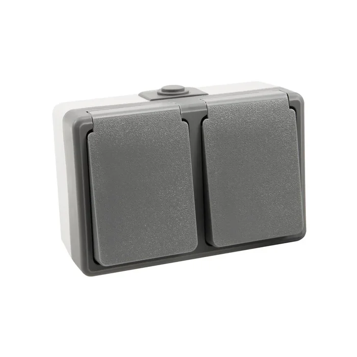 Feuchtraum Doppel-Steckdose McPower “Secure“, 250V~/16A, IP44, AP, grau