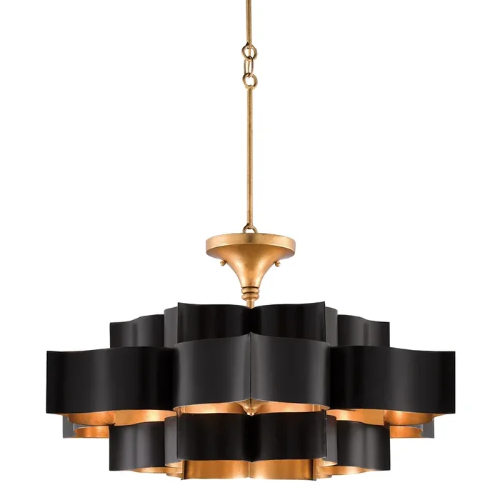 Grand Lotus Large Black Chandelier – Satin Black/Contemporary Gold Leaf9000-0429