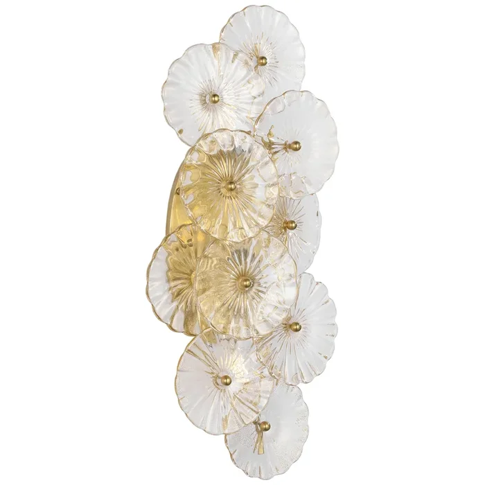 Julie Neill Gianna 21″ Layered Sconce in Hand-Rubbed Antique Brass with Gold Fleck Glass Wall Light W9.5″ x H21″JN 2035HAB-GF
