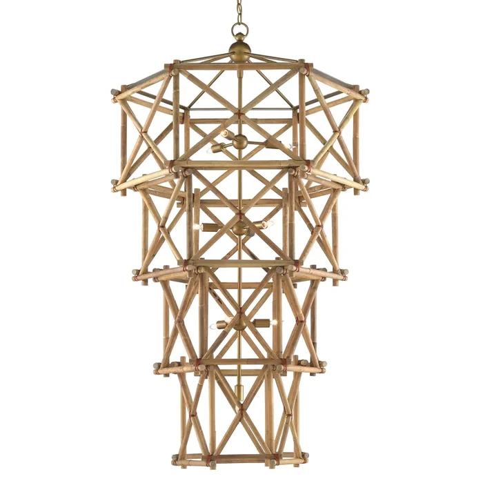 Kingali Grande Rattan Chandelier – Natural/New Brass9000-0554