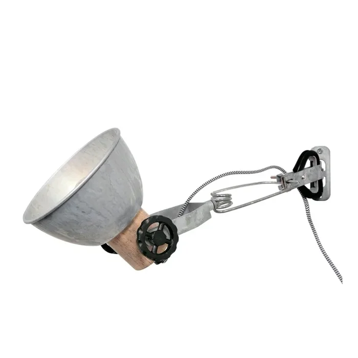 Klemmleuchte GEARWOOD, E27, mit Wandhalterung + Schurschalter, Holz / Metall, nickel matt
