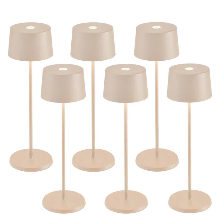 LED Akku-Tischleuchte OLIVIA TAVOLO PRO, 6er Set, 35cm, 2,2W, 2700-3000K, 245-262lm, IP65, sandfarben
