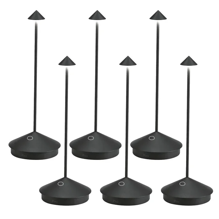 LED Akku-Tischleuchte PINA TAVOLO PRO, 6er Set, 29cm, 2,2W, 2200/2700/3000K, 178/204/206lm, IP65, dimmbar, schwarz