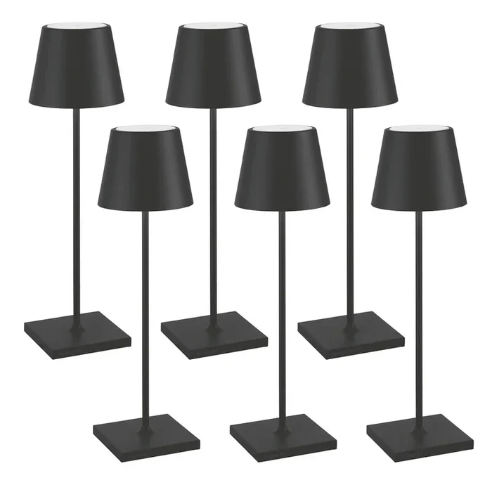 LED Akku-Tischleuchte POLDINA PRO, 6er Set, 38cm, 2,2W, 2200/2700/3000K, 234/251/256lm, IP65, mit Touch-Dimmer, schwarz