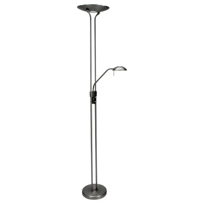 LED Deckenfluter BIRON, Leseleuchte mit Flexarm, 23+6W 2700K 2000+650lm, Drehdimmer, stahl geb�rstet / Abdeckung matt