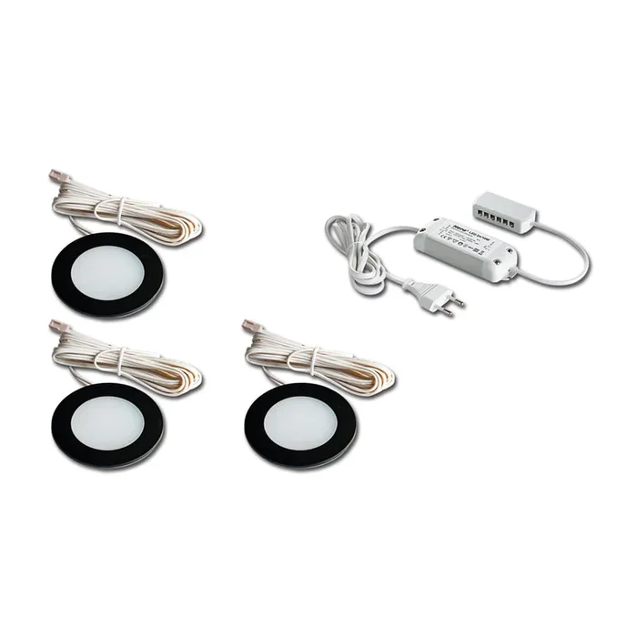 LED Einbauleuchte, � 6,8cm, 9W, 3000K, 630lm, IP20, 3er Set, schwarz