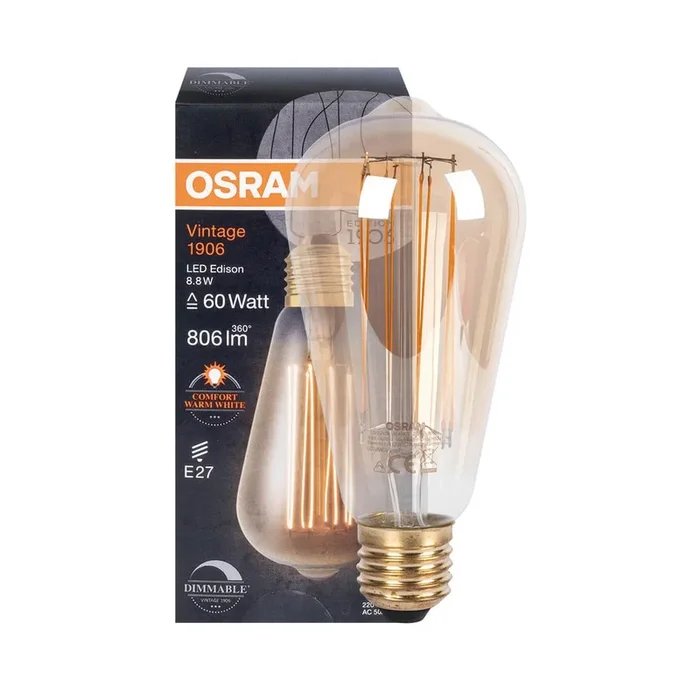 LED-Filament-Lampe VINTAGE 1906 ULTRA THIN Edison-Form 8,8W 806lm gold E27 2200K