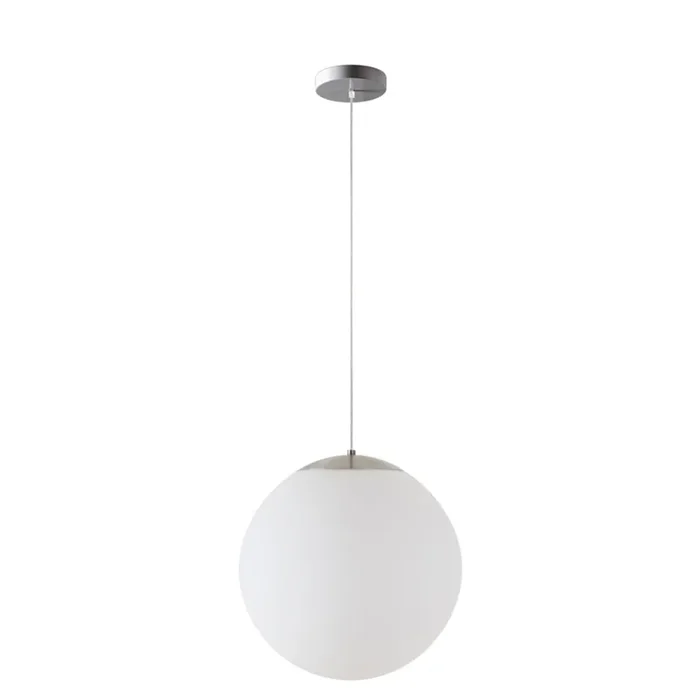 LED Kugelpendelleuchte, �60cm, 355�, 65W, IK01, IP40, schaltbar, Glas wei�, 3000K, 8700lm, Baldachin edelstahl geb�rstet
