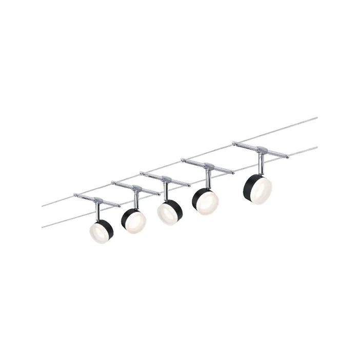 LED Seilsystem-Basisset ClearLED, 5-fach, 12V, 5x 4W 2700K 150lm, 5 Meter, inkl. Trafo, Kunststoff / Metall