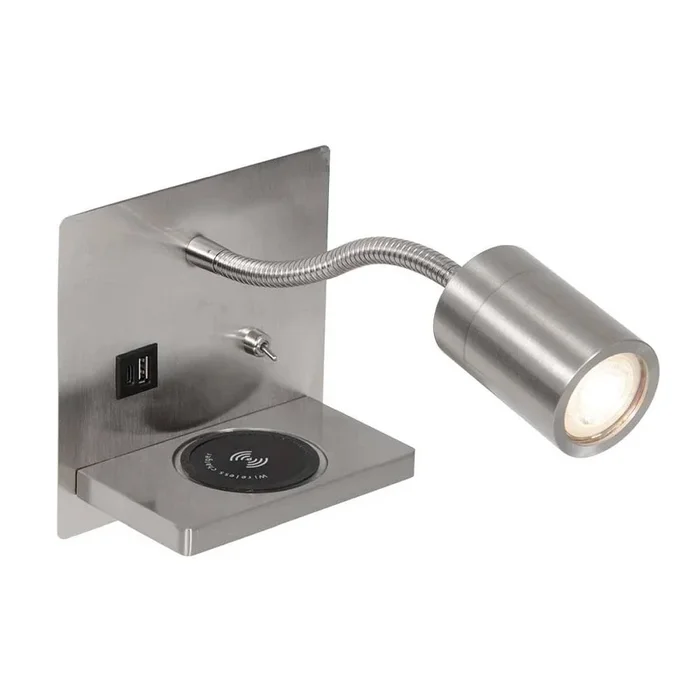 LED Wandleuchte UPROUND, 1-flammig, USB, GU10, 4,9W, 2700K, P20, stahl