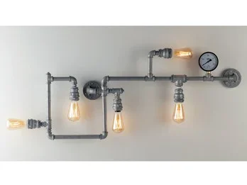 LUCE Design Innen Wandleuchte AMARCORD 5-flammig in Wasserrohr Optik, Grau antik