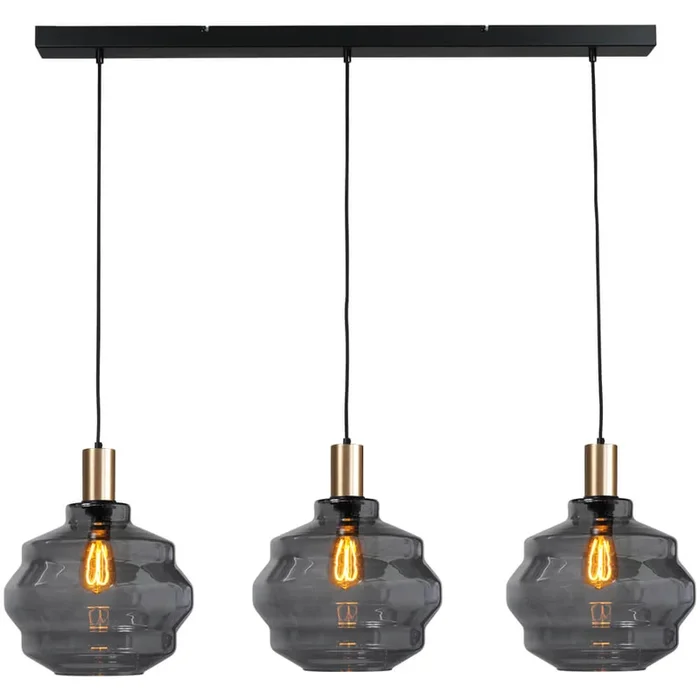 Masterlight – 3-flammige Hängelampe – Gold – Porto mit Kugelrauchgläsern – Ø 30cm