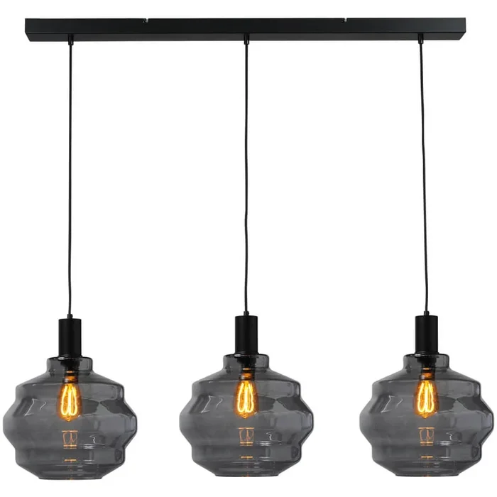 Masterlight – 3-flammige Hängelampe – schwarz – Porto mit Kugelrauchgläsern – Ø 30cm