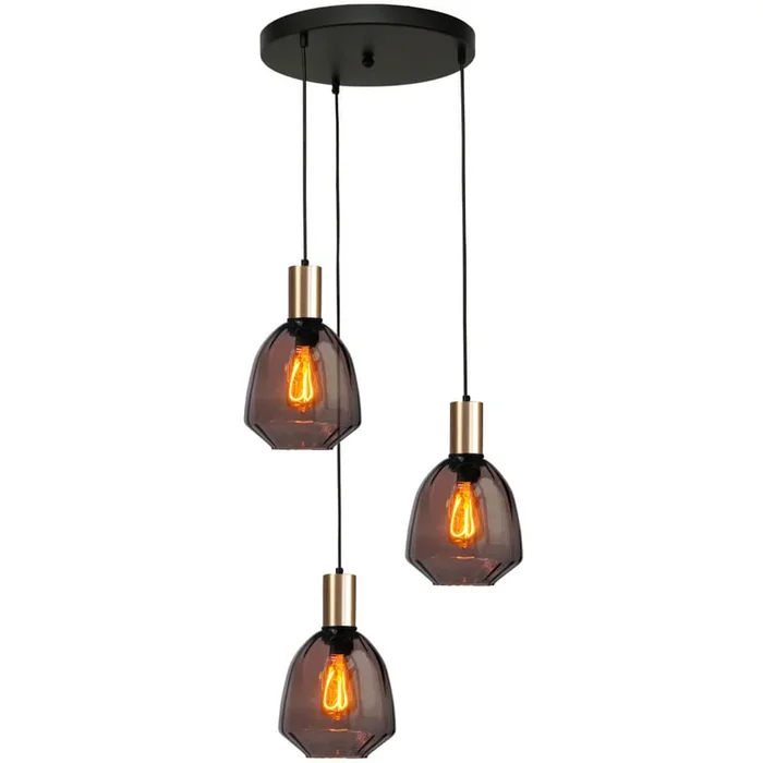 Masterlight – 3-flammige Loft-Hängelampe – Gold – Porto mit roter Nicolette-Brille