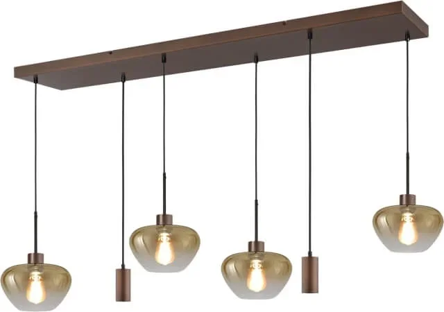 Masterlight – 6-flammige Pendelleuchte Genua Braun mit 4x Goldglas und 2x Anhänger