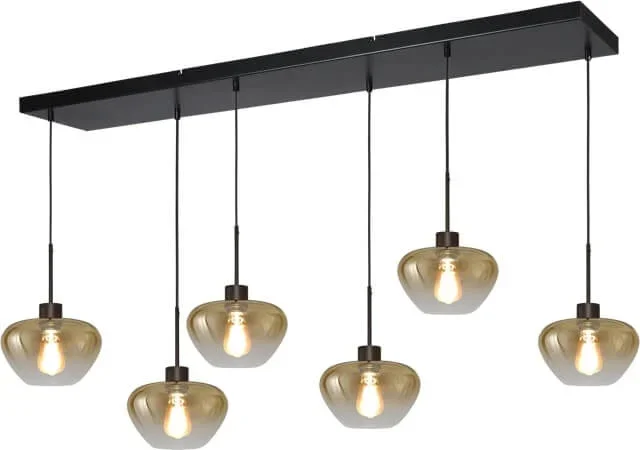 Masterlight – 6-flammige Pendelleuchte Genua schwarz mit Goldglas Ø 24cm