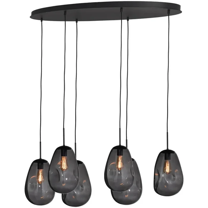 Masterlight – Hängelampe Lava Oval 6x Rauchglas Ø 22,5cm
