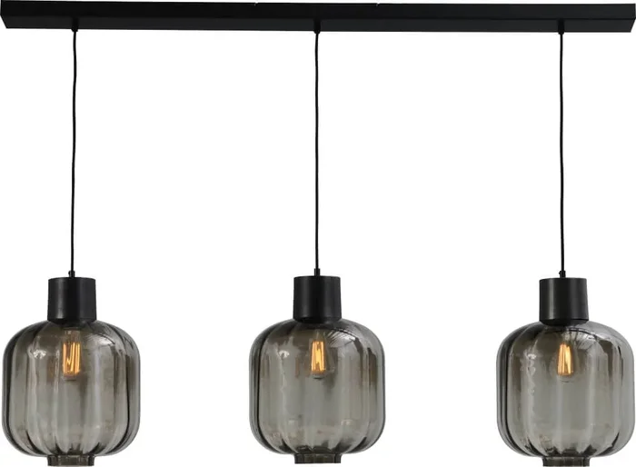 Masterlight – Hängeleuchte für Esszimmer Lett lll 28 3 Lichtschwarz mit Rauchglas