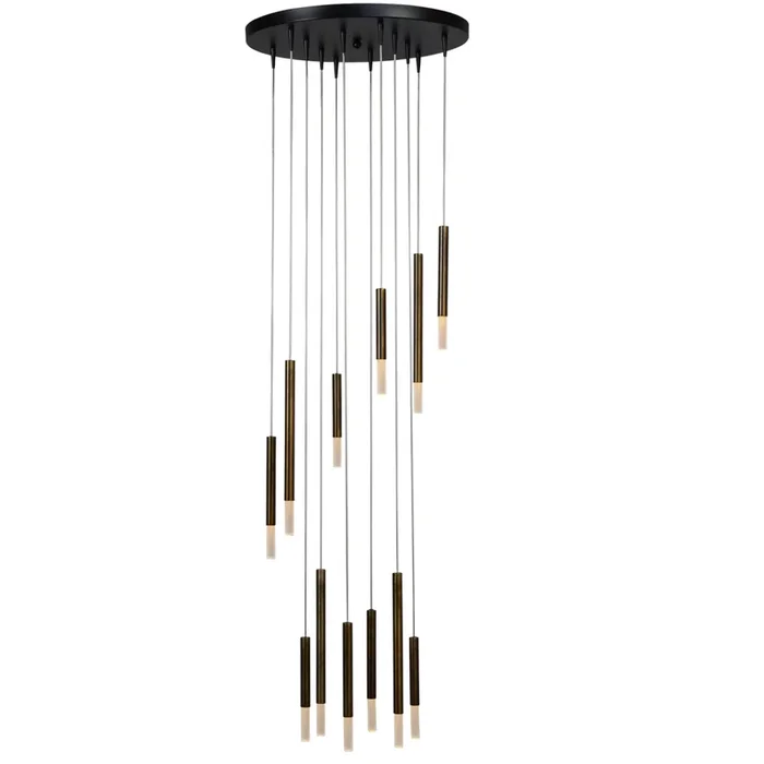 Masterlight – Schwarze Loft-Hängelampe Flute 12-flammige Designzylinder