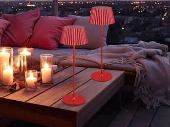 meineWunschleuchte 2er SET Akku LED Tischlampen kabellos für Innen & Außen, Rot – Höhe 39cm