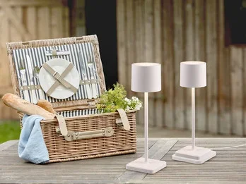 meineWunschleuchte 2er SET Akku LED Tischlampen kabellos für Innen & Außen, Weiß – H: 38cm